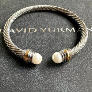 David Yurman Cable Classics Pearls & 14K Gold 7mm Cable Cuff Bracelet